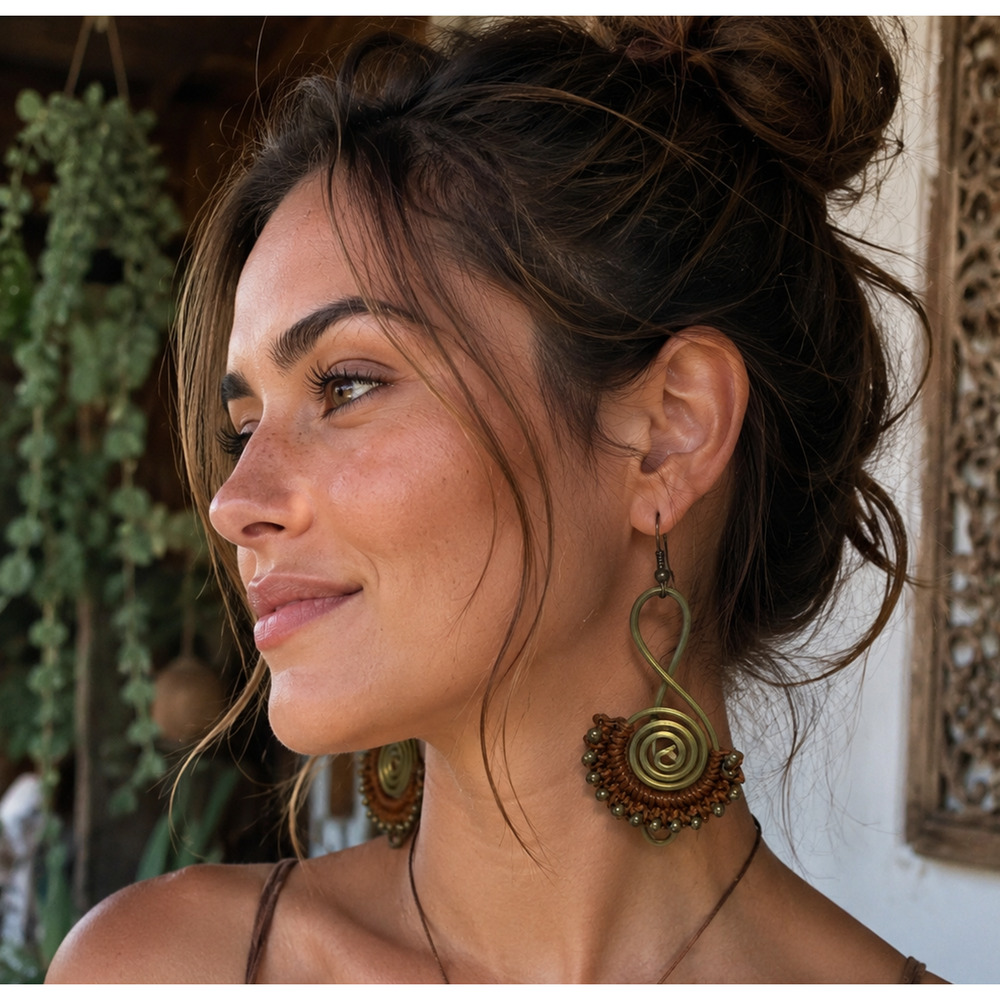 Boho Treble Clef Swirl Dangle Earrings Brass Tone Music Note Statement Jewelry